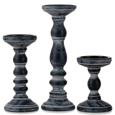 Nuptio Farmhouse Wood Candle Holders for Pillar Candles， Rustic Wooden Black Candles Holder Set of 3 Tall Table Centerpiece Decor Fireplace Mantle