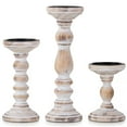 thumbnail image 1 of Nuptio Farmhouse Wood Candle Holders for Pillar Candles， Rustic Wooden White Pillar Candles Holder Set of 3 Tall Table Centerpiece Decor Fireplace Mantle, 1 of 10