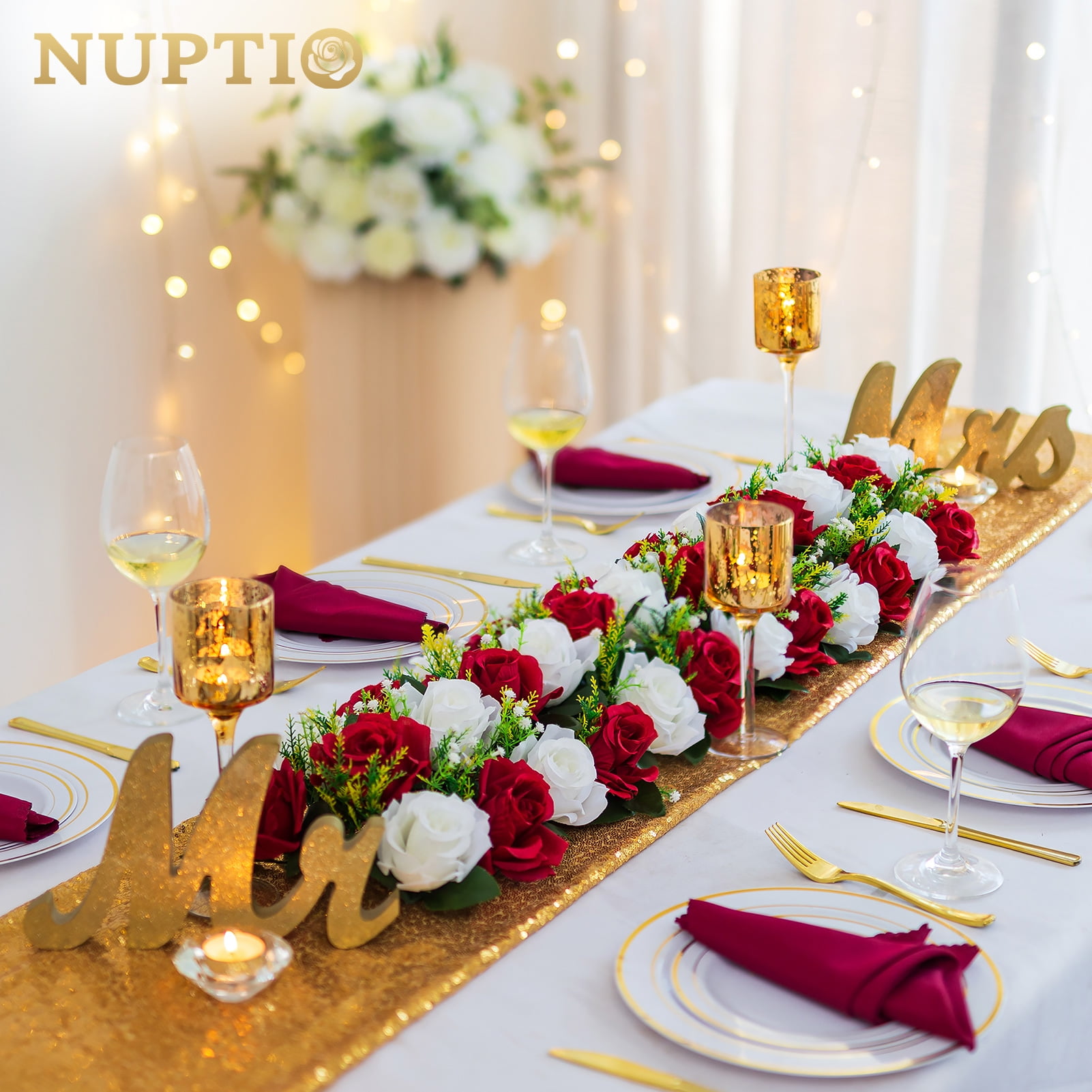 Nuptio Floral Centerpieces for Tables Red&White Artificial Flower ...