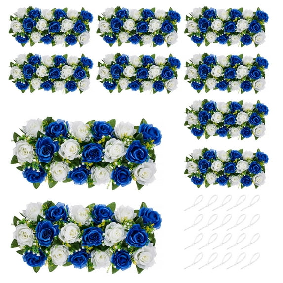 Nuptio Floral Centerpieces for Tables Royal Blue White Artificial Flower Arrangement Set of 10 for Wedding Dining Table Decor