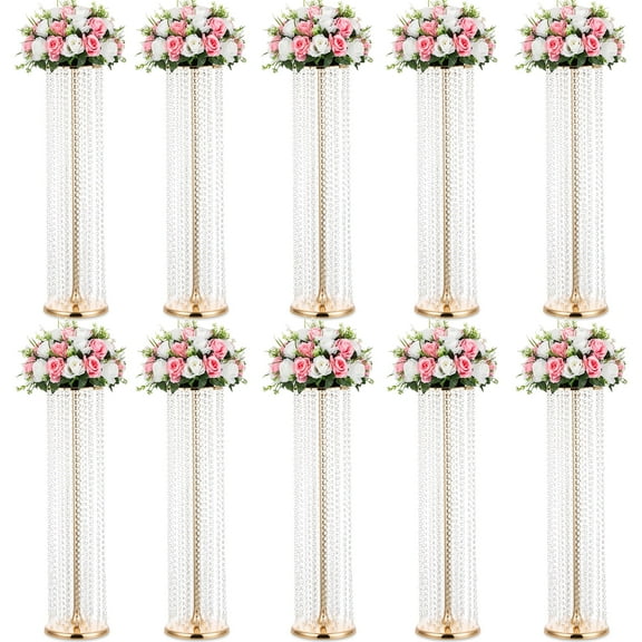 Nuptio Flower Stand for Wedding Gold Crystal Vase for Table Centerpiece Set of 10, 35 Inches