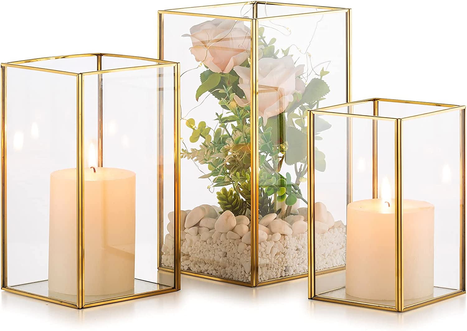 Nuptio Glass Hurricane Candle Holder for Table Centerpiece Gold Candle ...