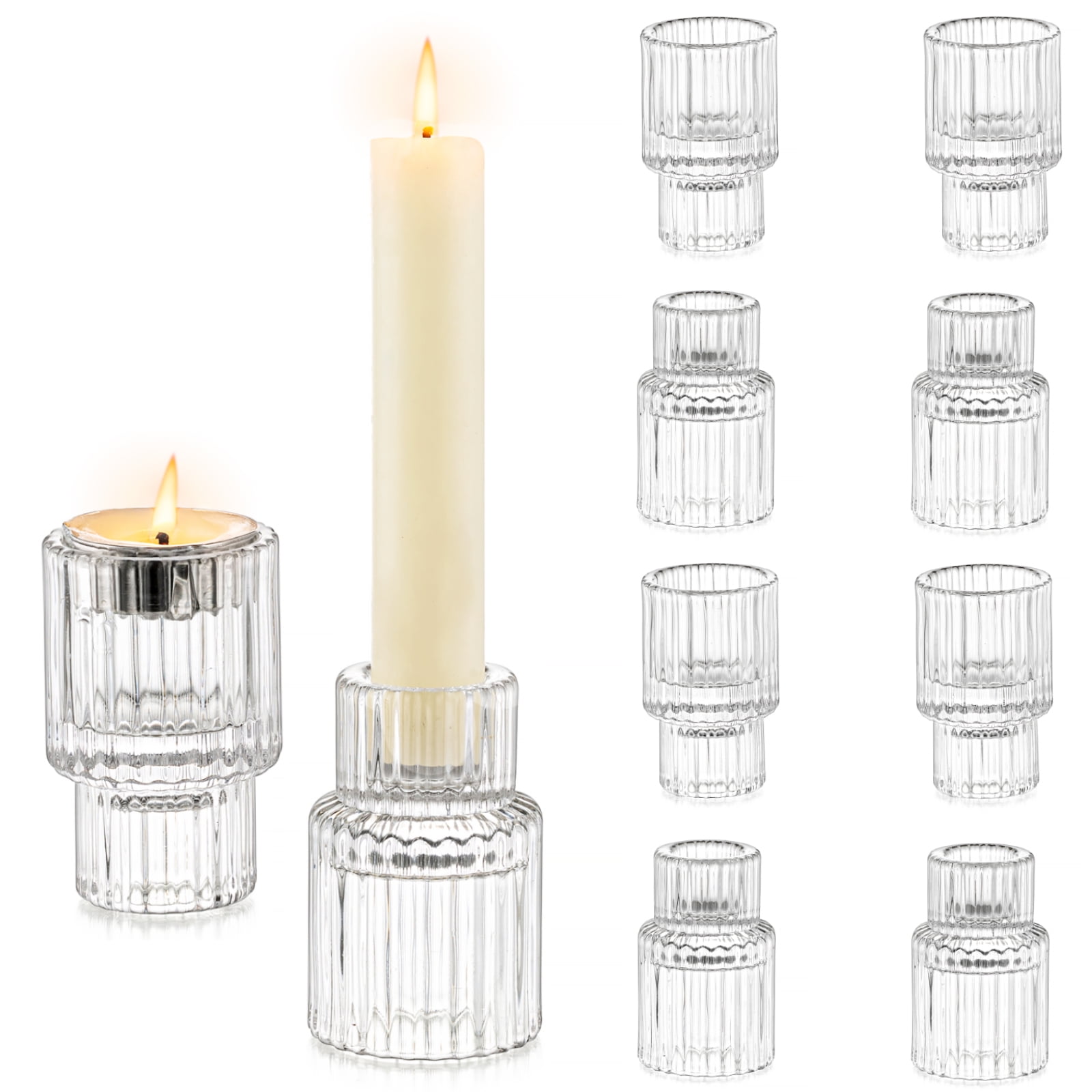 Nuptio Glass Taper Candle Holder Candlestick Holder for Table