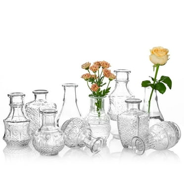 Nuptio 10pcs Glass Bud Vase Set, Small Clear Flower Vases for Centerpieces in Bulk, Mini Vintage Vase for Wedding, Home,Table Decoration