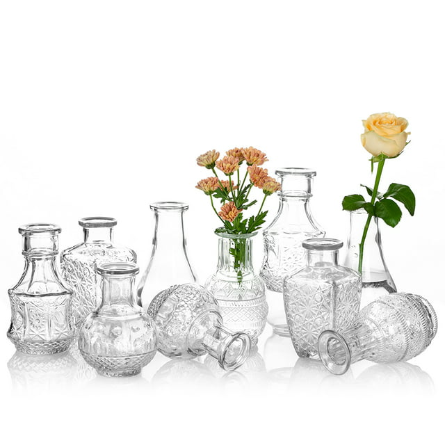 Nuptio Glass Vase for Table Centerpieces Cheap Bulk Flower Bud Vases Set of 10 Clear Vase for Mothers' Gift