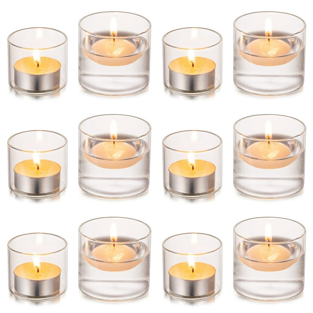 Nuptio Glass Votive Candle Holders Clear Tea Light Holders for Floating and Votives Candles