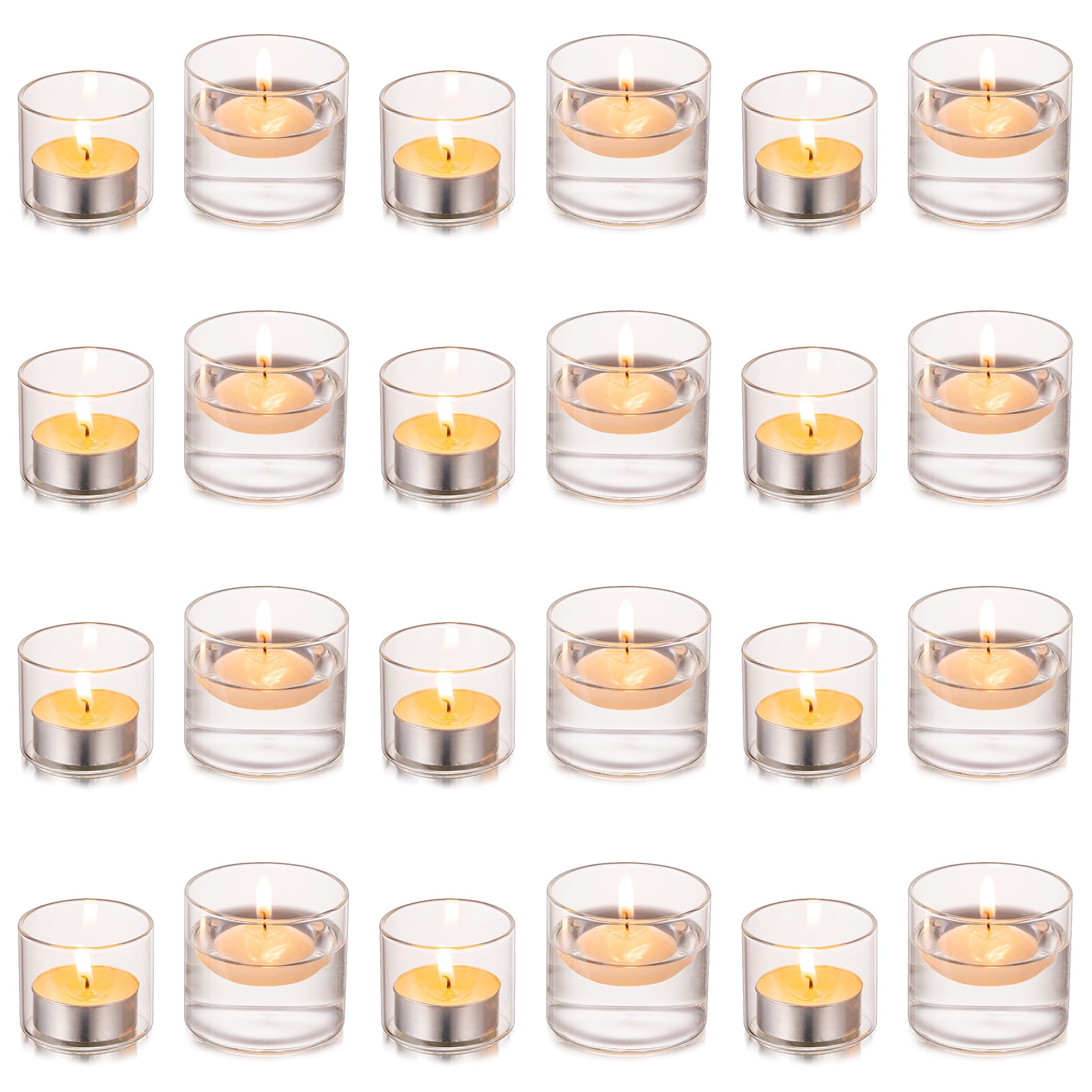 Nuptio Glass Votive Candle Holders Clear Tea Light Holders for Floating and Votives Candles Small Tealight Candleholder for Christmas Wedding Party Table Centerpiece 12S+12L, 1.6" &2" H