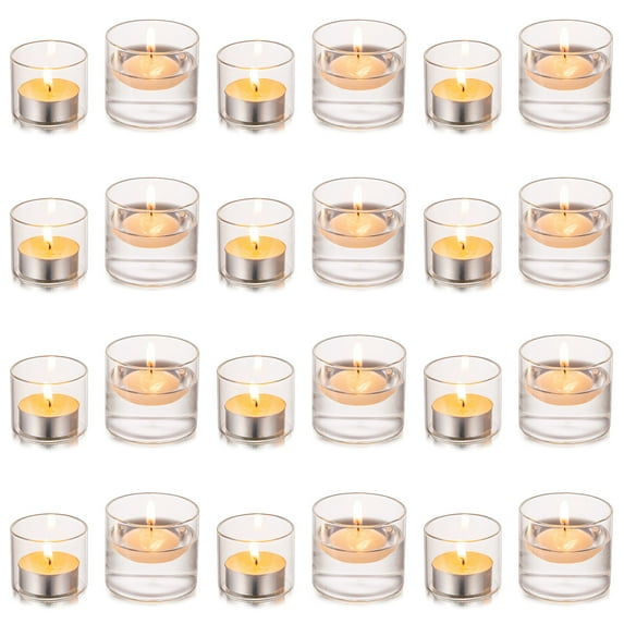 Nuptio Glass Votive Candle Holders Clear Tea Light Holders for Floating and Votives Candles Small Tealight Candleholder for Christmas Wedding Party Table Centerpiece 12S+12L, 1.6" &2" H