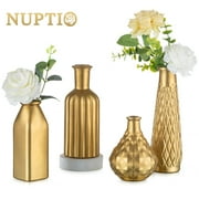 Nuptio Gold Bud Vases for Flowers Small Glass Flower Vase for Centerpieces Wedding, Vases Home Decor Set of 4