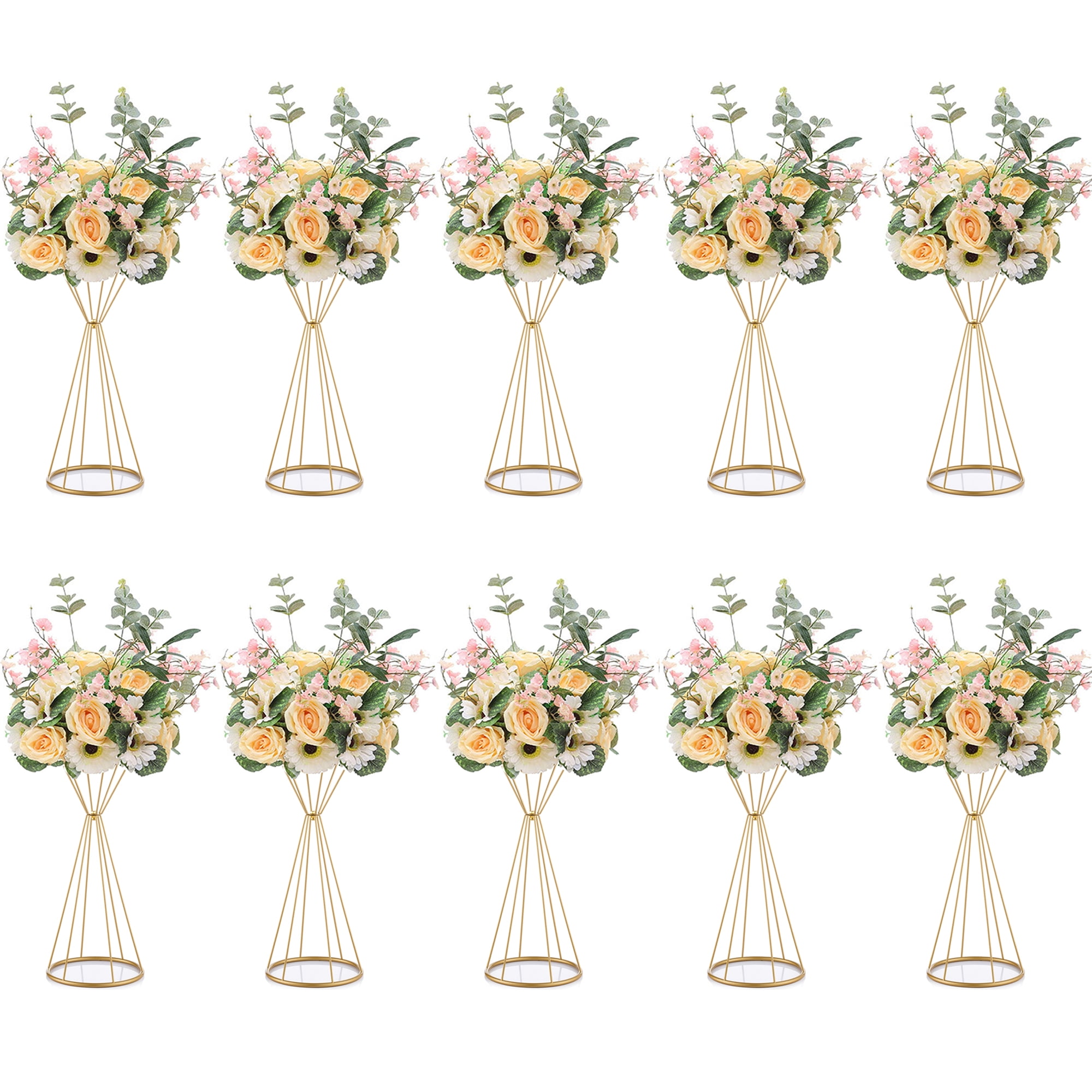 NUPTIO 31.5" Gold Flower Stands For Wedding Centerpieces - Set Of 2, 2-Layer Pedestal