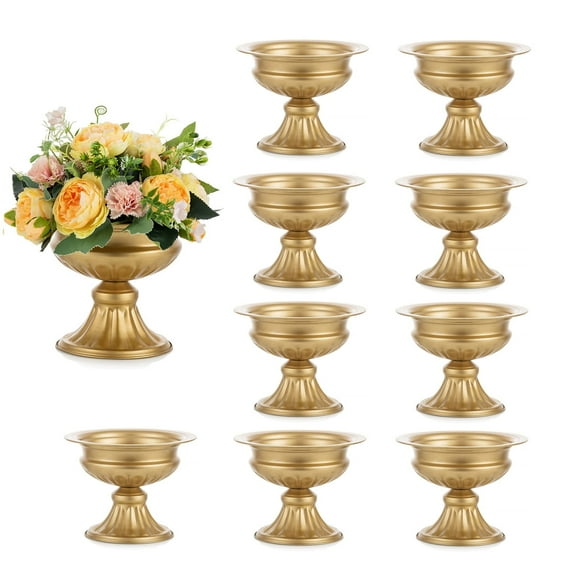 Nuptio Gold Metal Flower Vases for Centerpiece Table Decorations,Elegant Floral Compote Bowl Pedestal Planter Vase Decor for Home Wedding (5inch-10PCS, Gold)