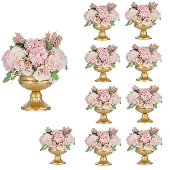 Nuptio Metal Gold  Flower Vases for Centerpiece Table Decorations，Elegant Floral Compote Bowl Pedestal Planter Vase Decor for Home Wedding (5inch-10PCS, Gold)