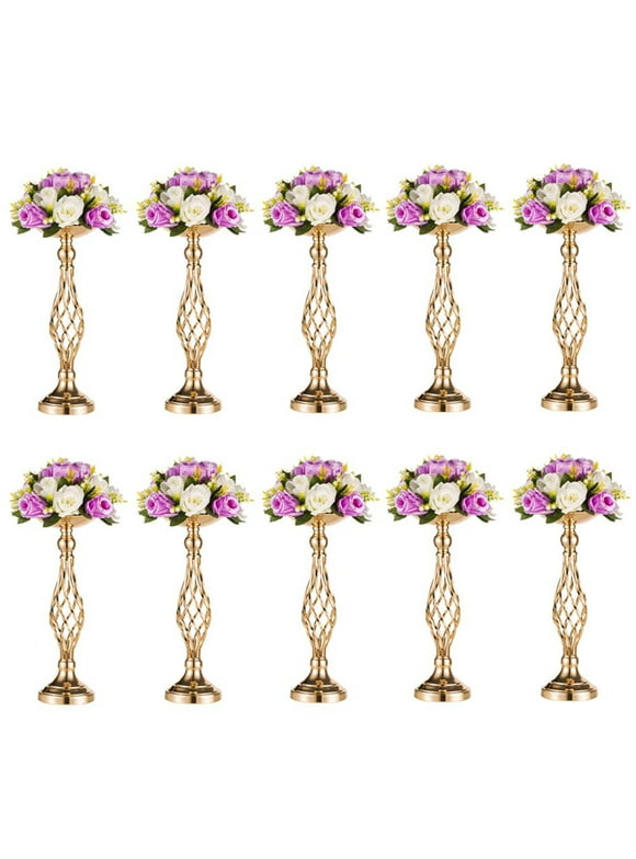 Nuptio Gold Flower Stand for Table Centerpiece 18" Wedding Vase Decorations Set of 10