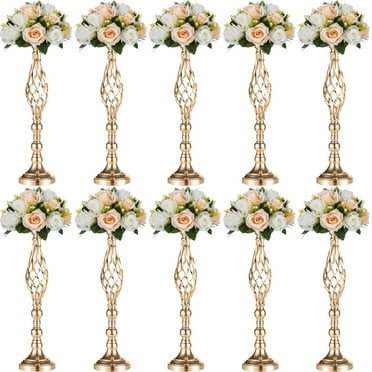 Nuptio Tall Gold Centerpiece Vase for Table，23"  Tall Flower Centerpiece Candle Stand Wedding Party Table Decorations Set of 10