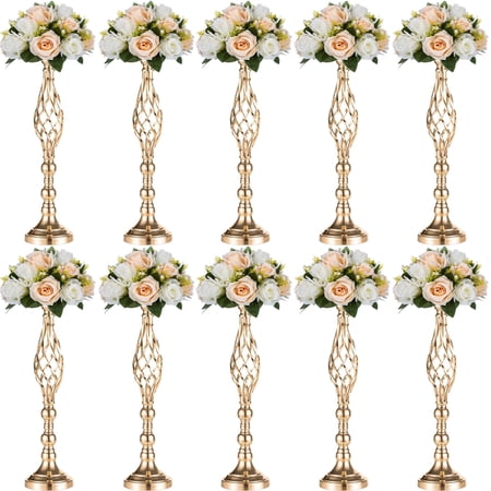 Nuptio Tall Gold Centerpiece Vase for Table,23" Tall Flower Centerpiece Candle Stand Wedding Party Table Decorations Set of 10