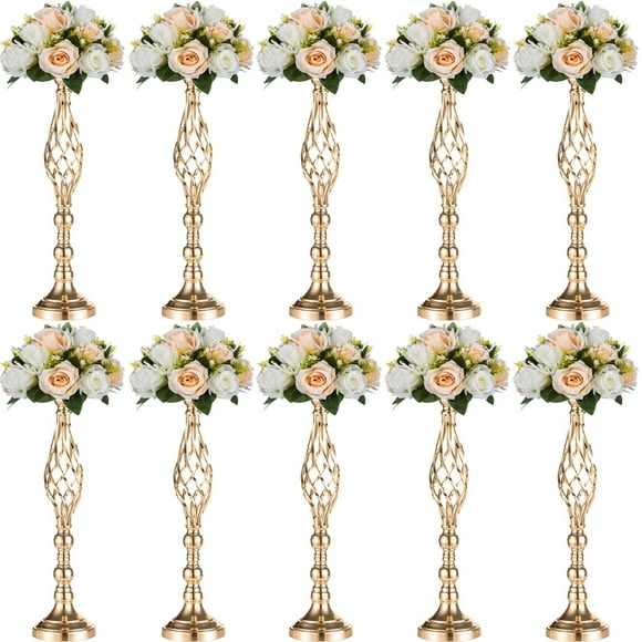 Nuptio Tall Gold Centerpiece Vase for Table,23" Tall Flower Centerpiece Candle Stand Wedding Party Table Decorations Set of 10