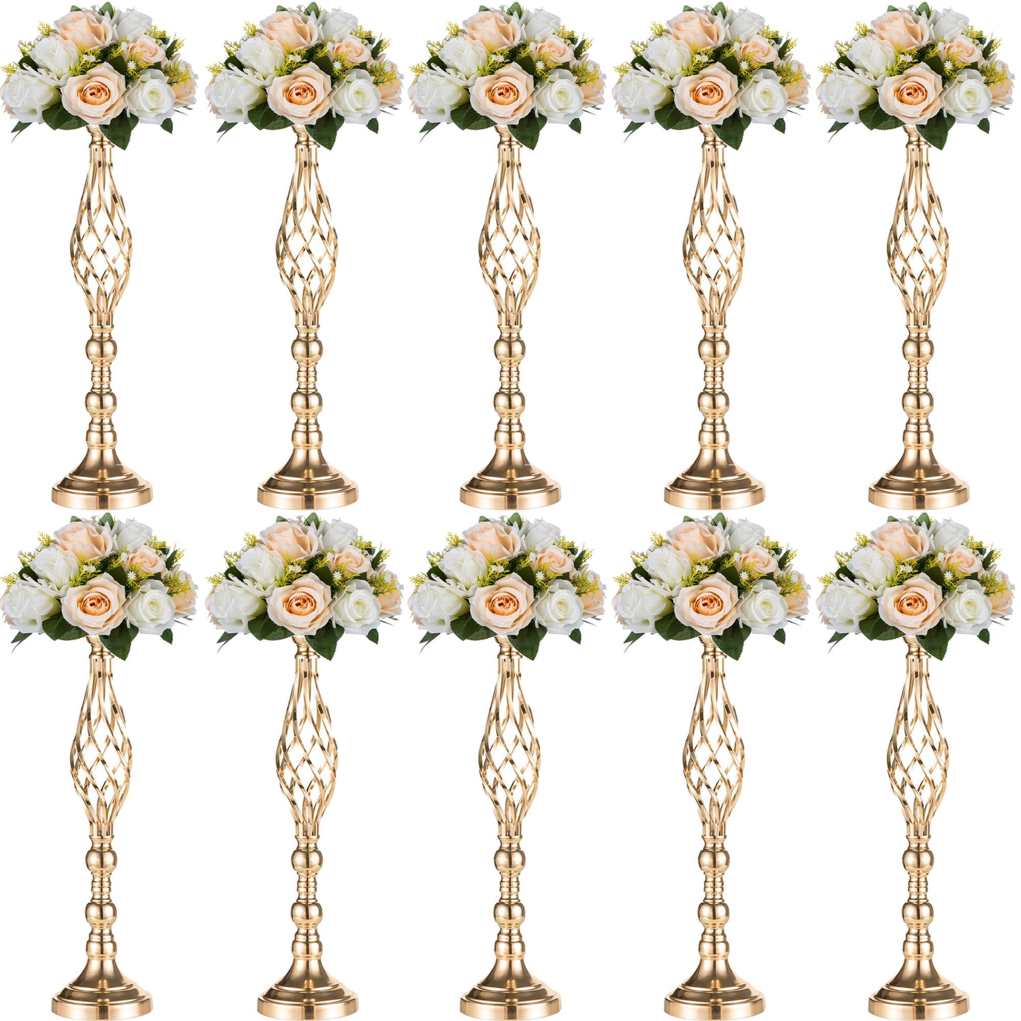 Nuptio Tall Gold Centerpiece Vase for Table，23"  Tall Flower Centerpiece Candle Stand Wedding Party Table Decorations Set of 10