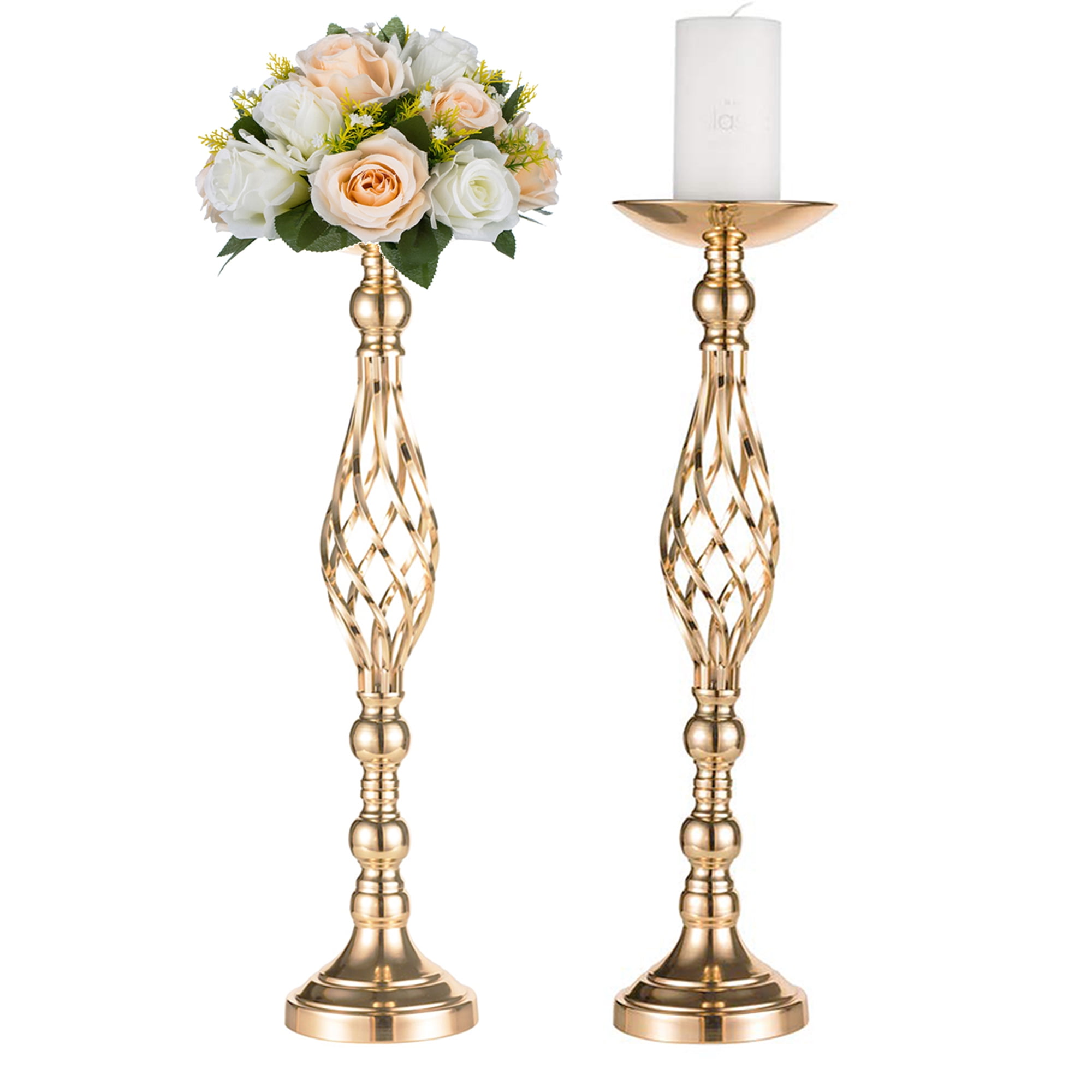 "Nuptio 23"" Tall Gold Floral Vase with Metal Top Decor Holder for