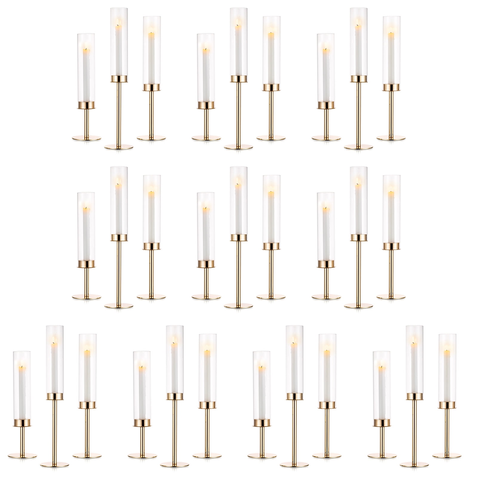 Nuptio Gold Taper Candle Holders with Hurricane Glass, Decorative Stand