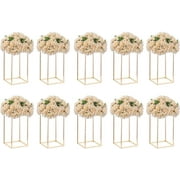 Nuptio Gold Wedding Centerpiece for Table 16" Flower Column Stand Geometric Vase Set of 10