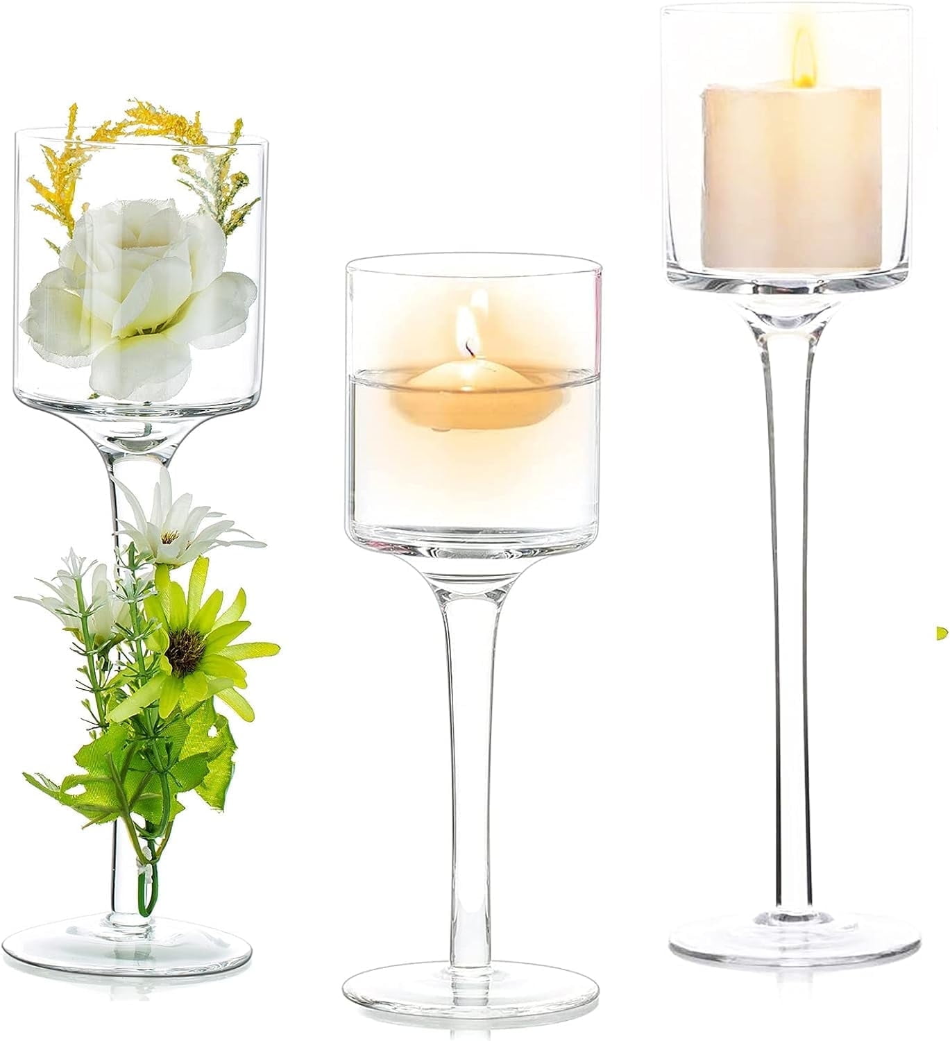 Clear Glass Hurricane Tealight Candle Holders Set of 3