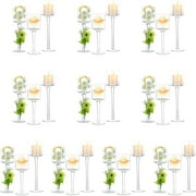 Nuptio Hurricane Glass Candle Holder for Wedding Table Centerpiece Long Stem Tealight Candle Holders for Table Decoration Set of 30