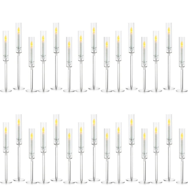 Nuptio Clear Acrylic Hurricane Candlestick Holders, Set of 30, for