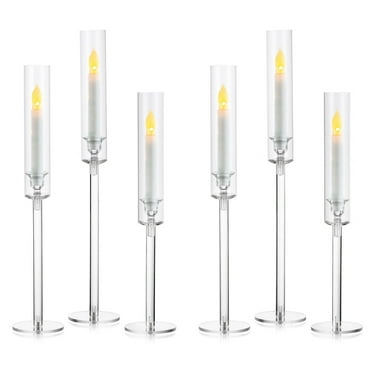 Nuptio Hurricane Taper Candle Holder for Table Centerpiece Wedding Decoration Clear Tall Candlestick Holders for Flameless Candles Set of 6