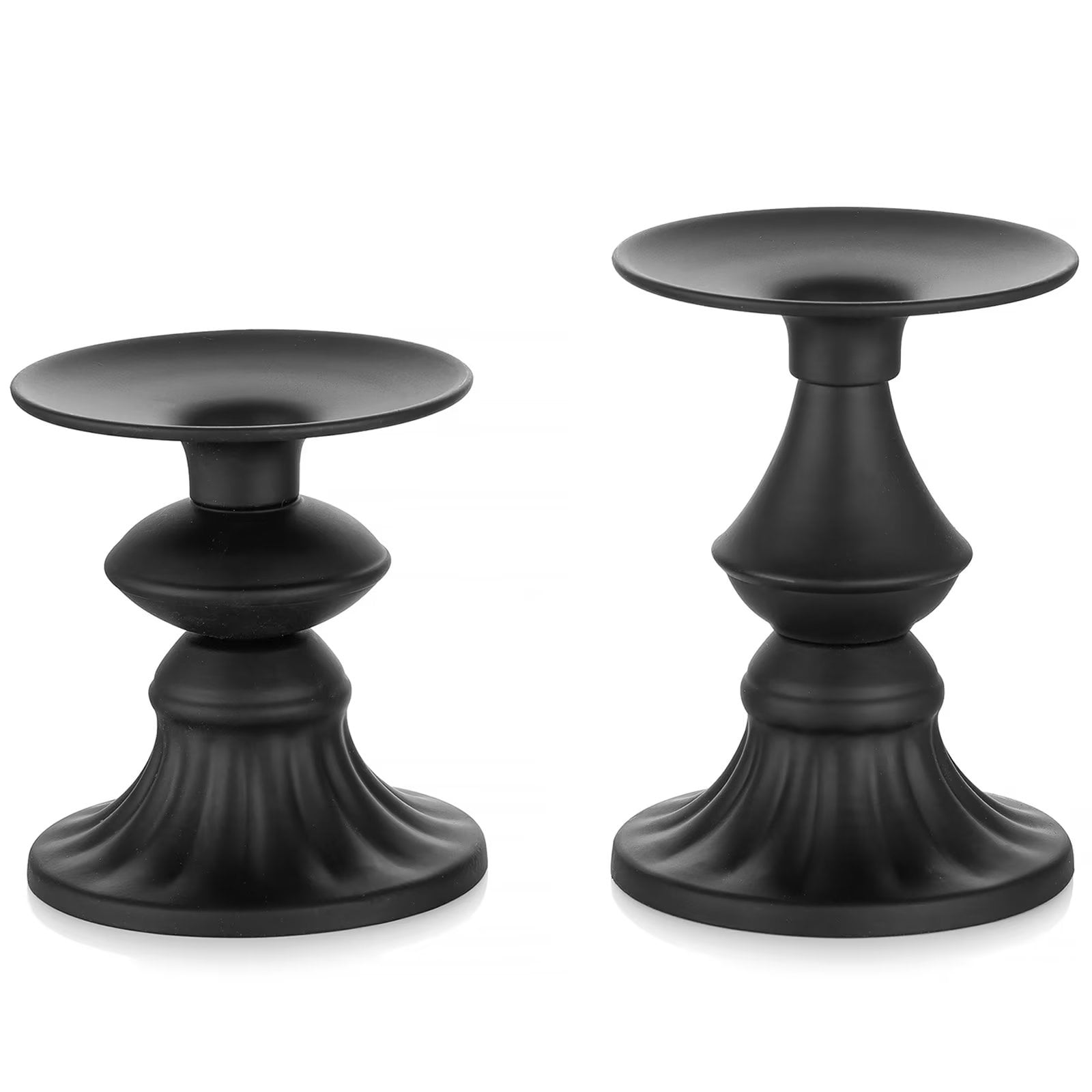 Nuptio Matte Black Candlestick Pillar Candle Holder Set of 2