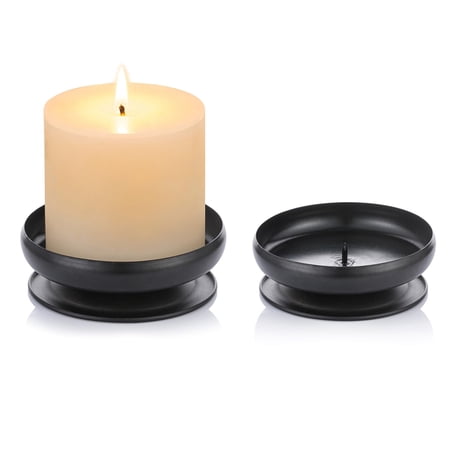 Nuptio Black Pillar Candle Holder, Iron Candle Plate Holder for Pillar Candle Holder Set of 2