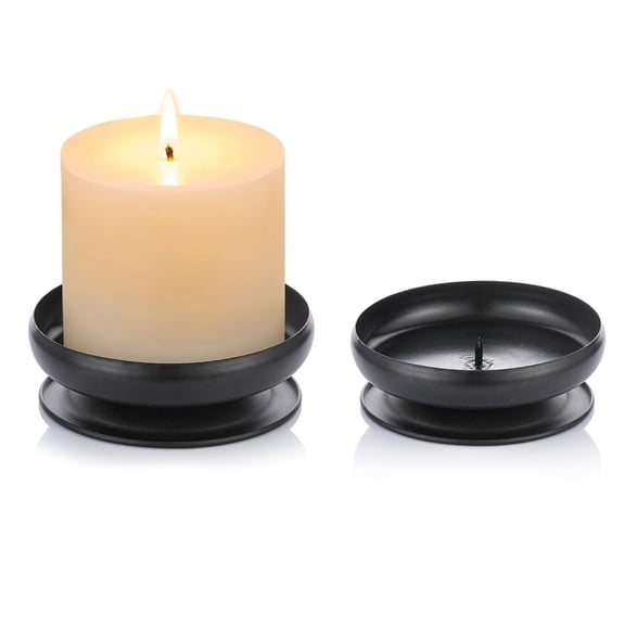 Nuptio Black Pillar Candle Holder, Iron Candle Plate Holder for Pillar Candle Holder Set of 2
