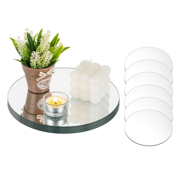 Nuptio Round Mirror Centerpieces for Tables 12 Pcs Glass Candle Holders for Pillar Candles 7.87 inch Small Circle Mirrors DIY Candle Tray Centerpiece for Wedding