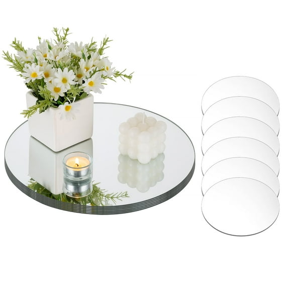 Nuptio Round Mirror Plates Candle Beveled Edges Wedding Ceremony Glass Pillar Candle, Set of 12