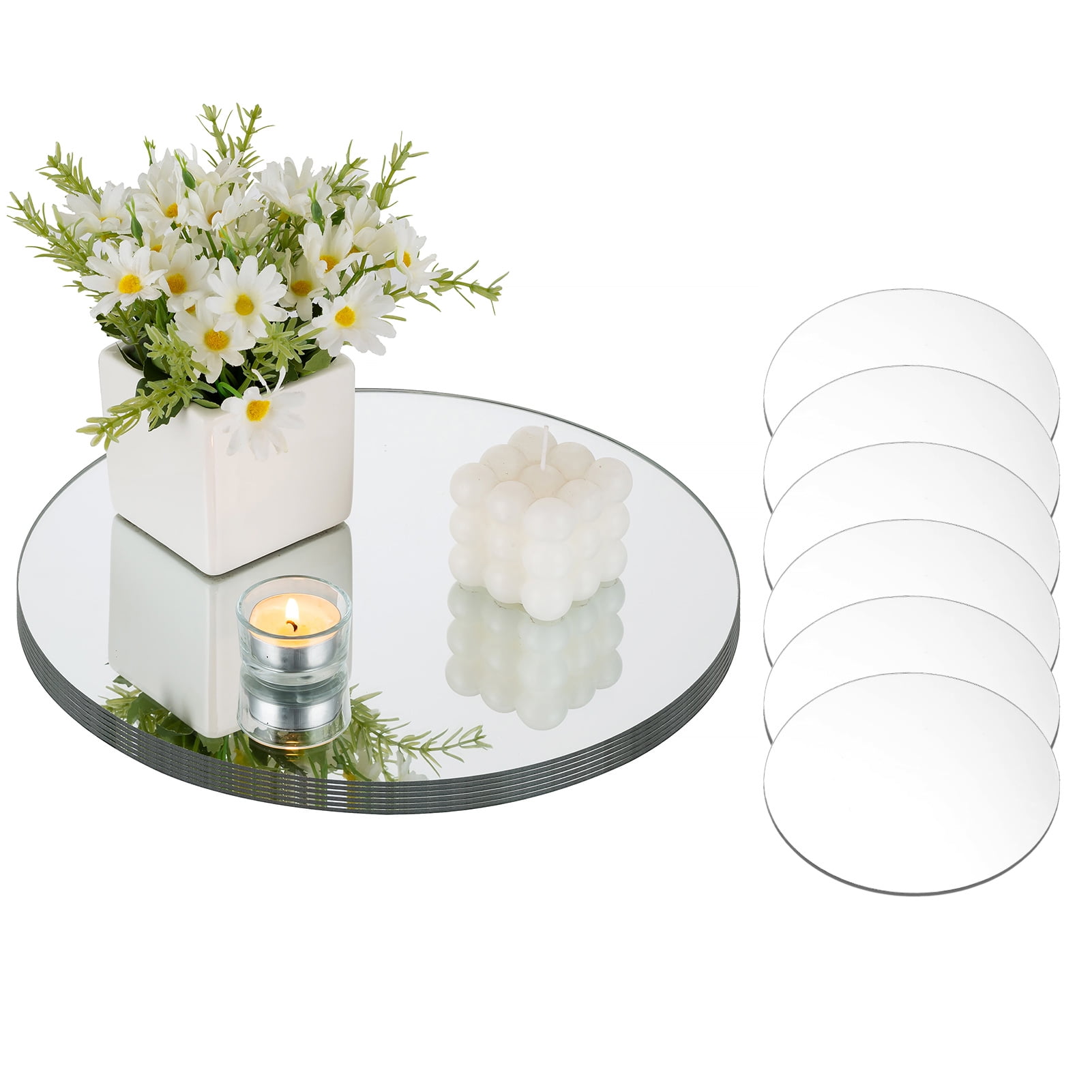 Nuptio Round Mirror Plates for Centerpiece 12 Pcs Glass Pillar