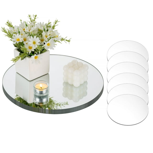 Nuptio Round Mirror Plates for Centerpiece 12 Pcs Glass Pillar Candle