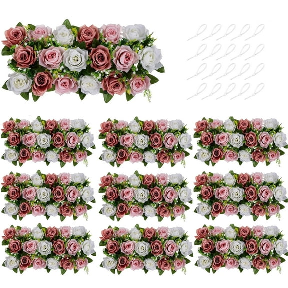 Nuptio Dusty Rose Floral Centerpieces for Tables, Silk Flower Panel Arrangements for Wedding Dining Table Centerpiece Decor, Set of 10