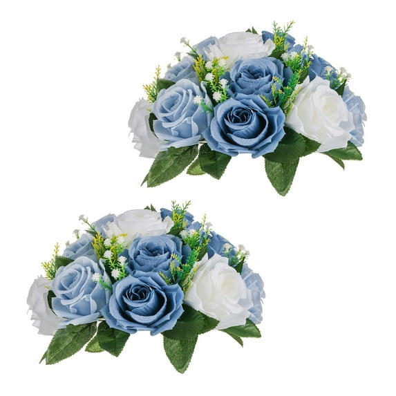 Nuptio Set of 2 Dusty Blue Artificial Flower Kissing ball, 15 Heads Fake Peony Silk Rose Flowers Bouquet for Centerpiece Wedding Birthday Party Home Table Decor