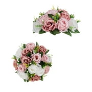 Nuptio Set of 2 Dusty Pink Rose Artificial Flower Kissing ball, 15 Heads Fake Peony Silk Flowers Bouquet for Centerpiece Wedding Birthday Party Home Table Decor