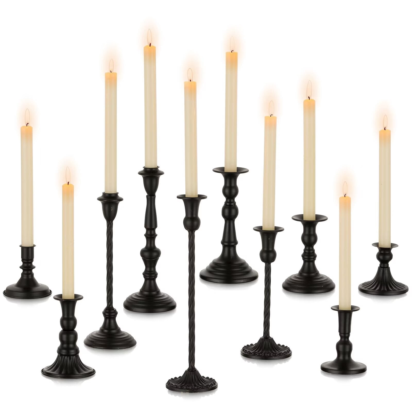 Nuptio Set of 10 Candle Holder Black Candlestick: Taper Candle Holders ...