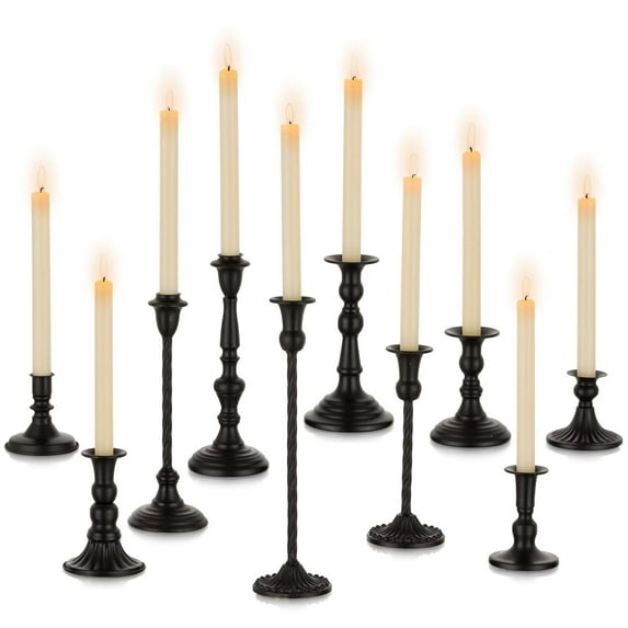 Nuptio Set of 10 Candle Holder Black Candlestick: Taper Candle Holders Decor for Halloween Mantle Decoration Tall Metal Modern Candle Stick Stand