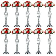 Nuptio Silver Flower Stand for Table Centerpiece 20" Wedding Vase Decorations Set of 10