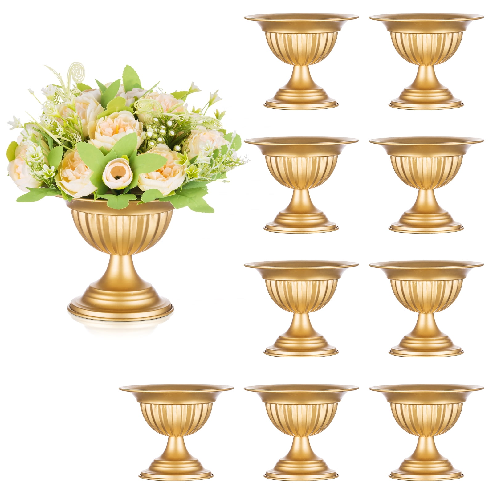 Nuptio 5.1in Small Gold Vases Planter for Home Decor Centerpiece，Metal Flower Urn Pots  for Table Weddings Party Centerpieces Decoration Bulk，Set of 10