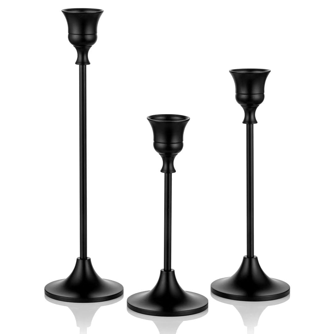 Nuptio Black Taper Candle Holders Set for Mantel Home Decor Wedding ...