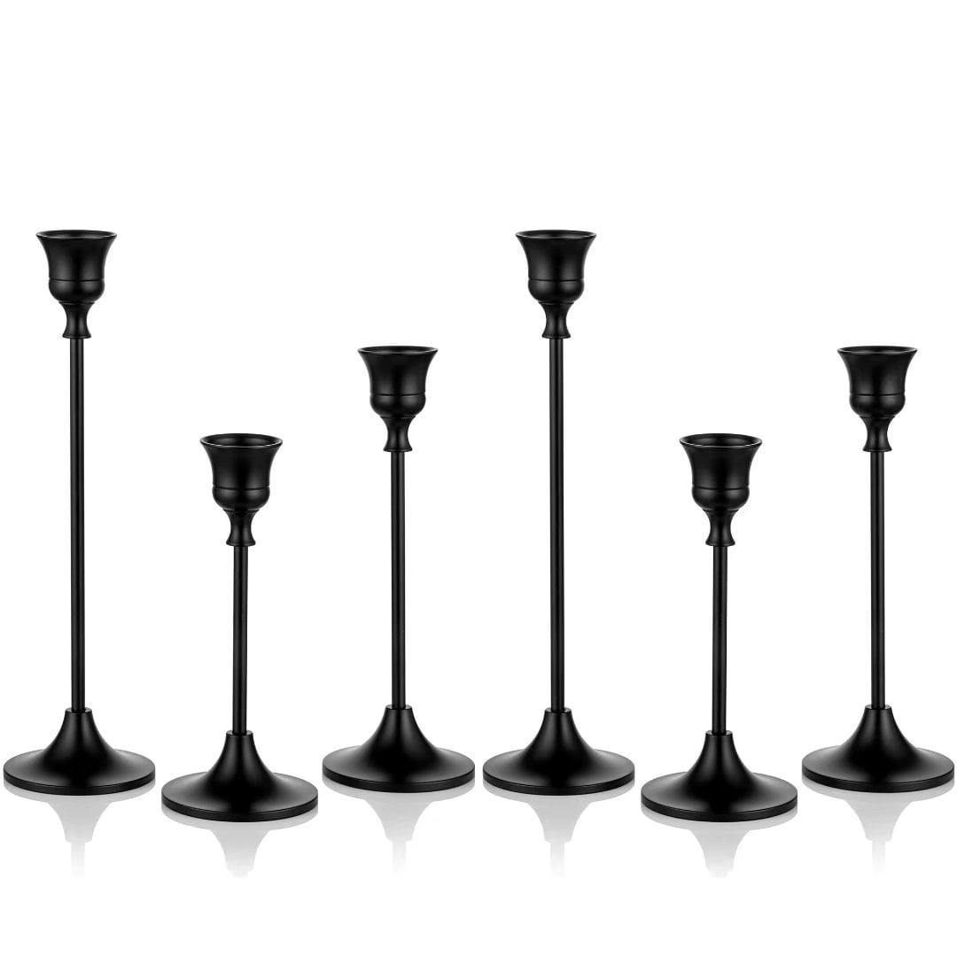 Nuptio Set of 6 Black Taper Candle Holders, Elegant Candlestick Holders