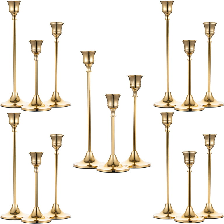 Nuptio Taper Candle Holders In Bulk Goblet Brass Gold Candlestick Holders  Set of 15 