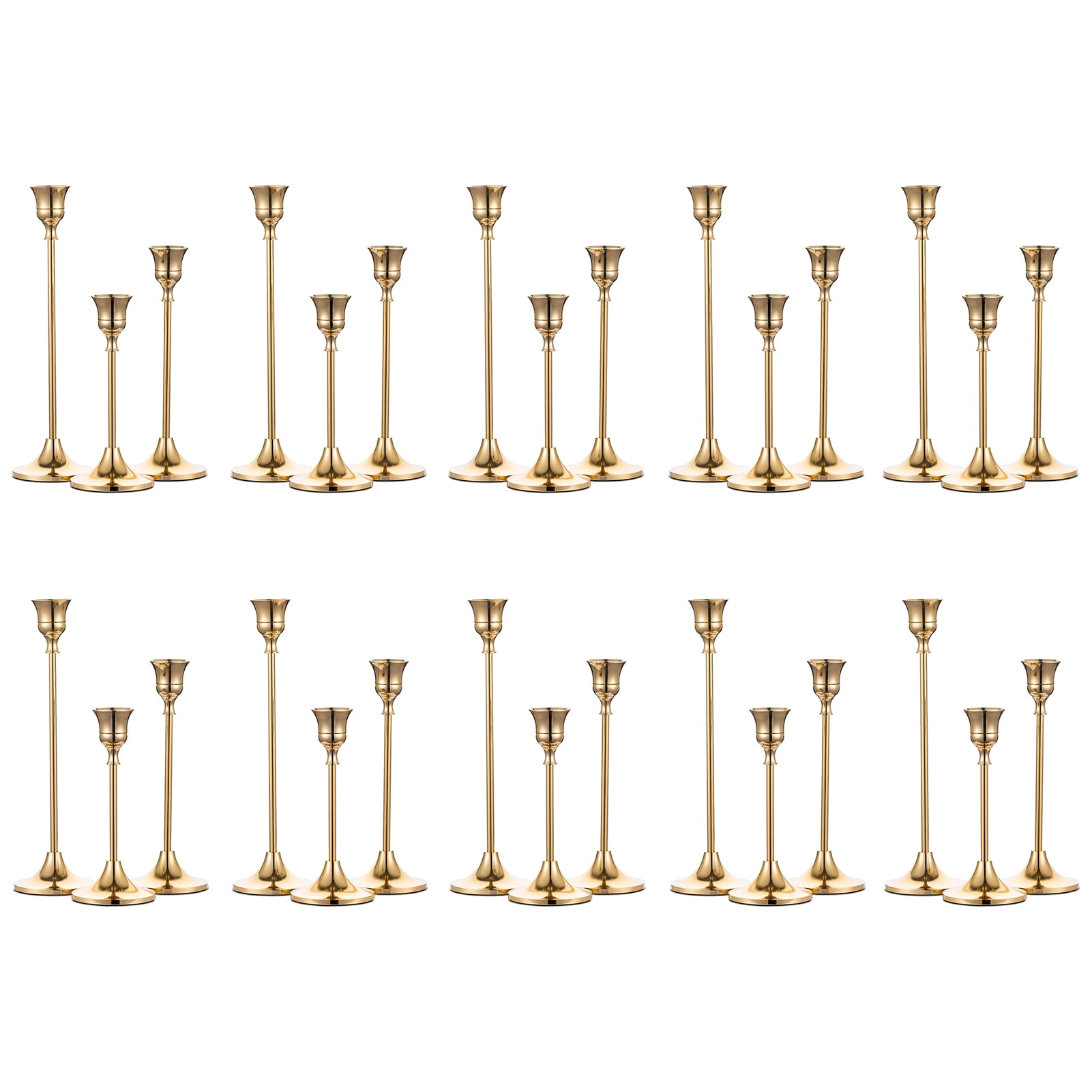 Nuptio Taper Candle Holders In Bulk Brass Gold Candlestick Candle Holders for Home Decor Wedding Dinning Table Centerpiece Set of 30