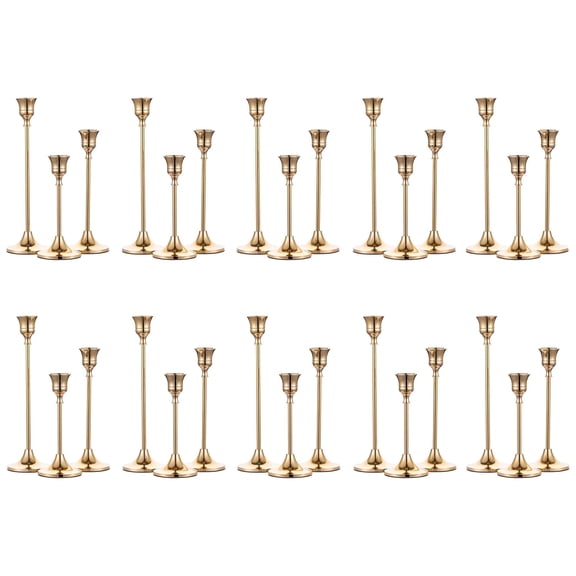 Nuptio 30pcs Brass Gold Candlestick Candle Holders In Bulk Taper Candle Holders Table Centerpiece