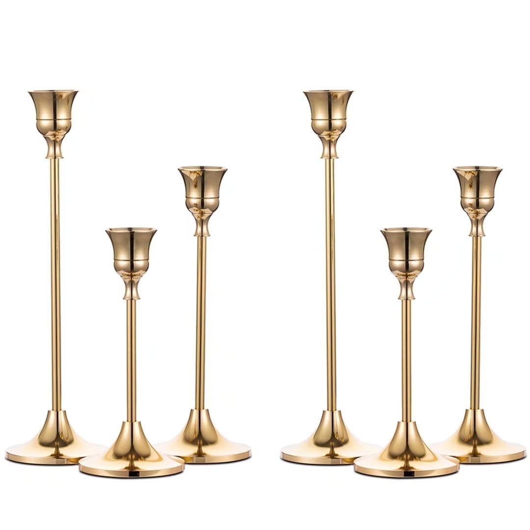 Nuptio 2 Sets(6 Pcs) Brass Gold Metal Taper Candle Holders Candlestick Holders, Vintage Modern Decorative Centerpiece Candlestick Holders for Table Mantel Wedding Housewarming Gift - Walmart.com
