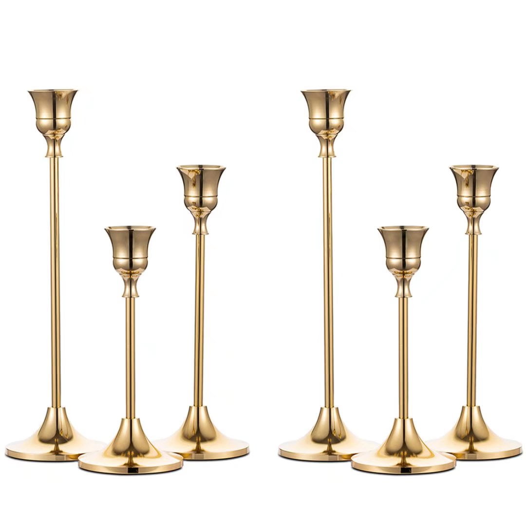 Nuptio Taper Candle Holders In Bulk Goblet Brass Gold Candlestick Holders  Set of 6