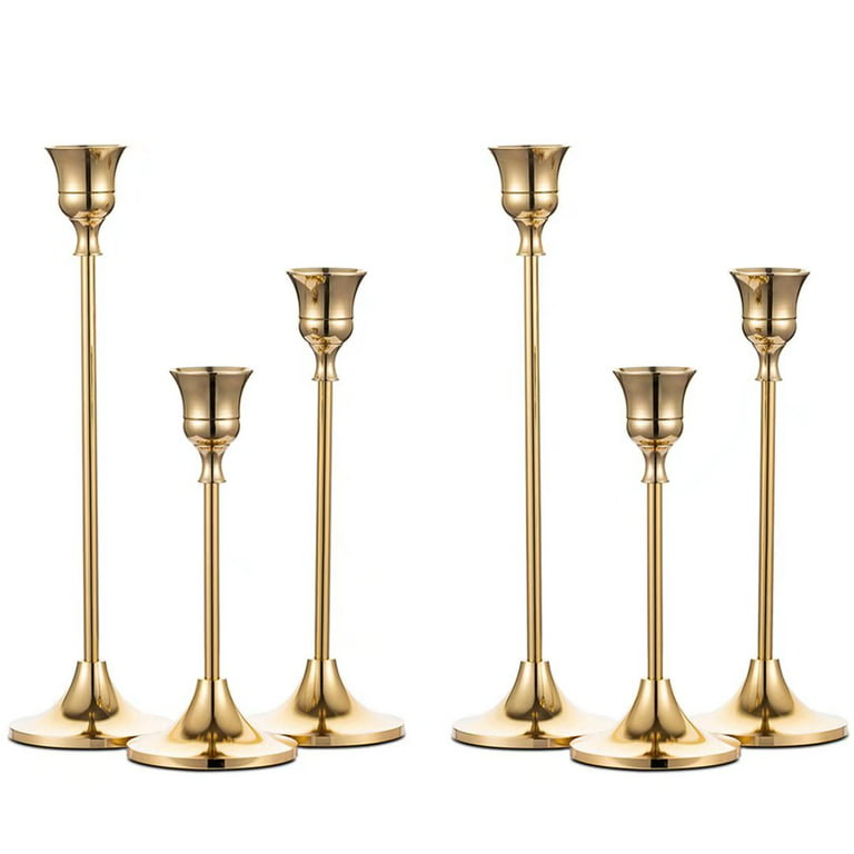 Nuptio Taper Candle Holders In Bulk Goblet Brass Gold Candlestick Holders  Set of 6 